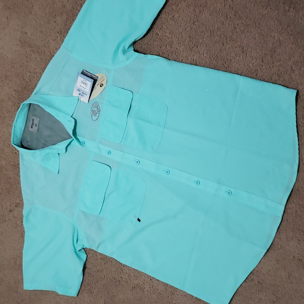 Mossy Oak Fishing Lightweight Shirt Teal Green Vented Short Sleeve XL NEW $50